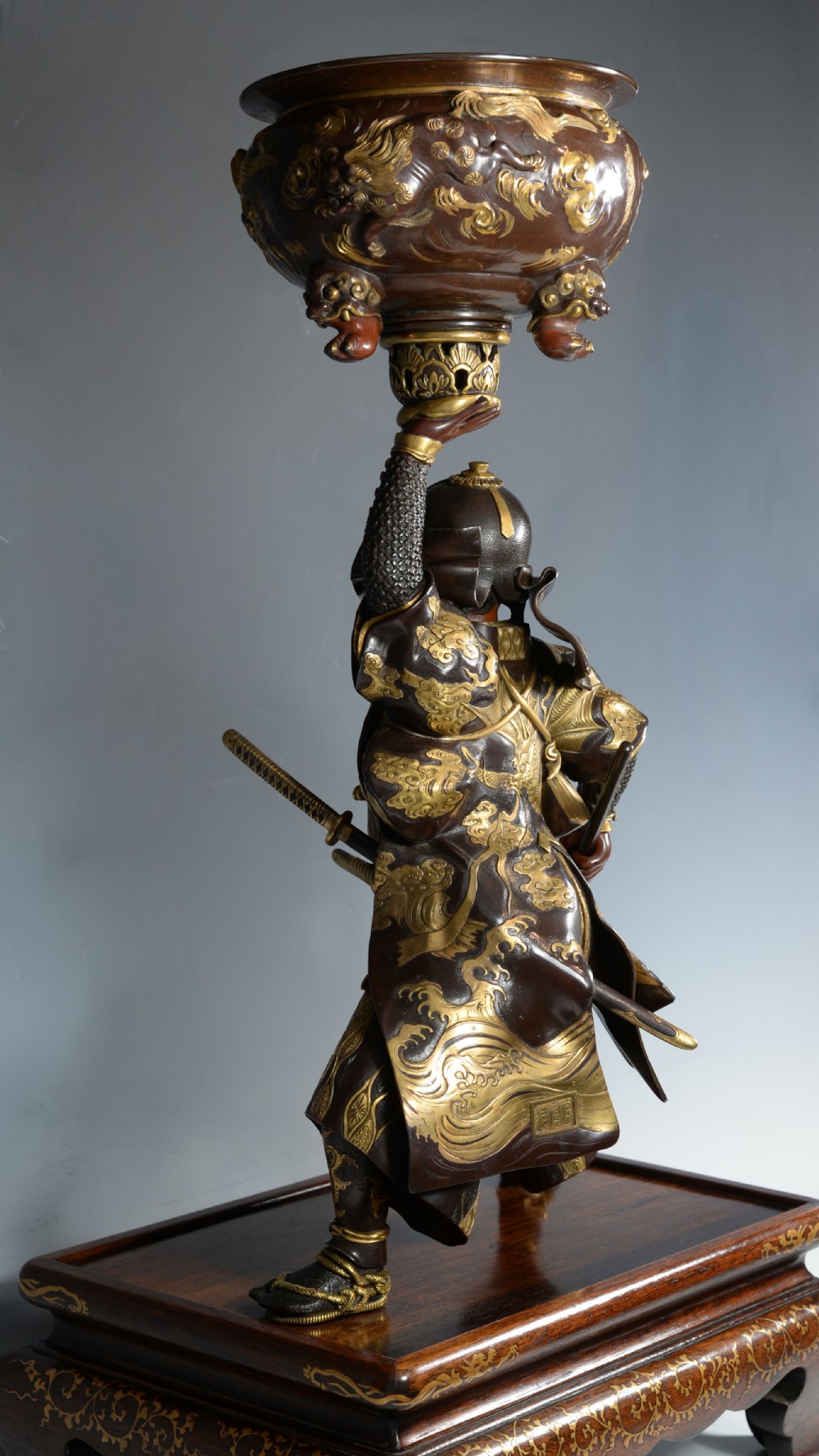 LARGE JAPANESE GILDED BRONZE SAMURAI WARRIOR OKIMONO-MIYAO EISUKE View V
