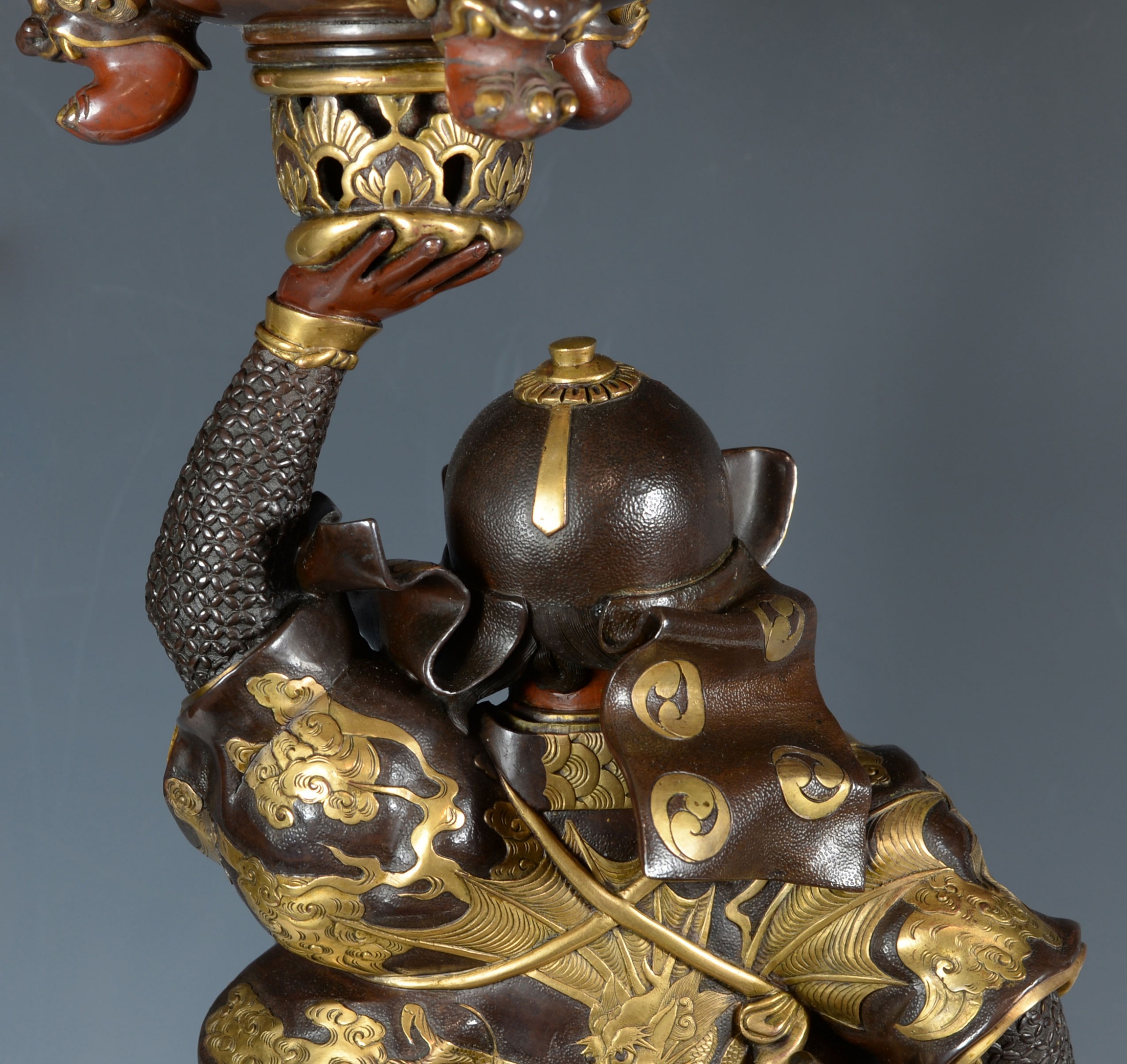 LARGE JAPANESE GILDED BRONZE SAMURAI WARRIOR OKIMONO-MIYAO EISUKE View X