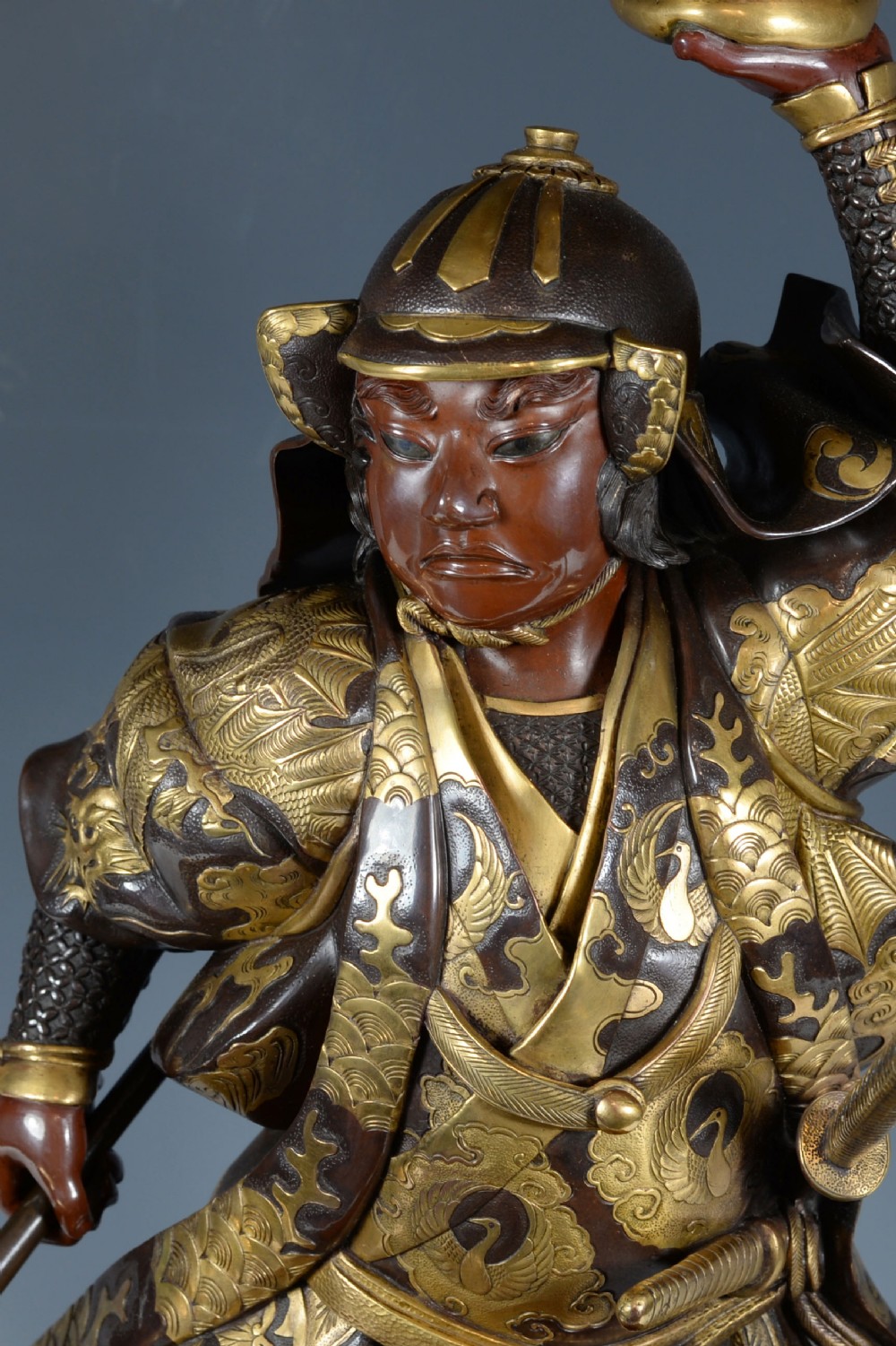 LARGE JAPANESE GILDED BRONZE SAMURAI WARRIOR OKIMONO-MIYAO EISUKE View XI