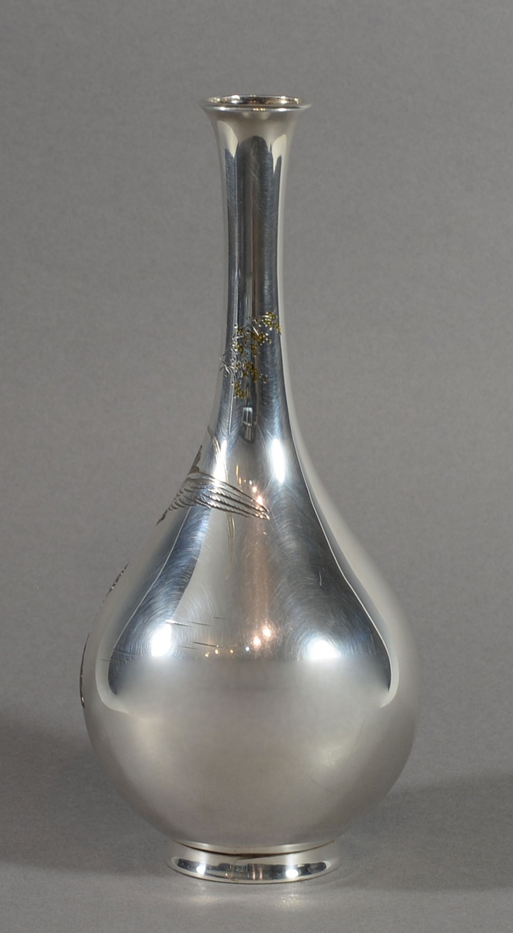 JAPANESE SILVER AND MIXED METAL ONLAID FLYING GEESE VASE BY KATSUHIDE View IV
