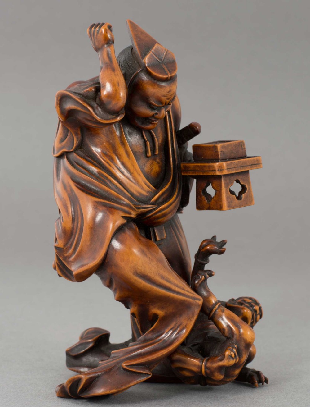 JAPANESE MEIJI PERIOD BOXWOOD OKIMONO DEPICTING SETSUBUN FESTIVAL AND ONI - SIGNED View II