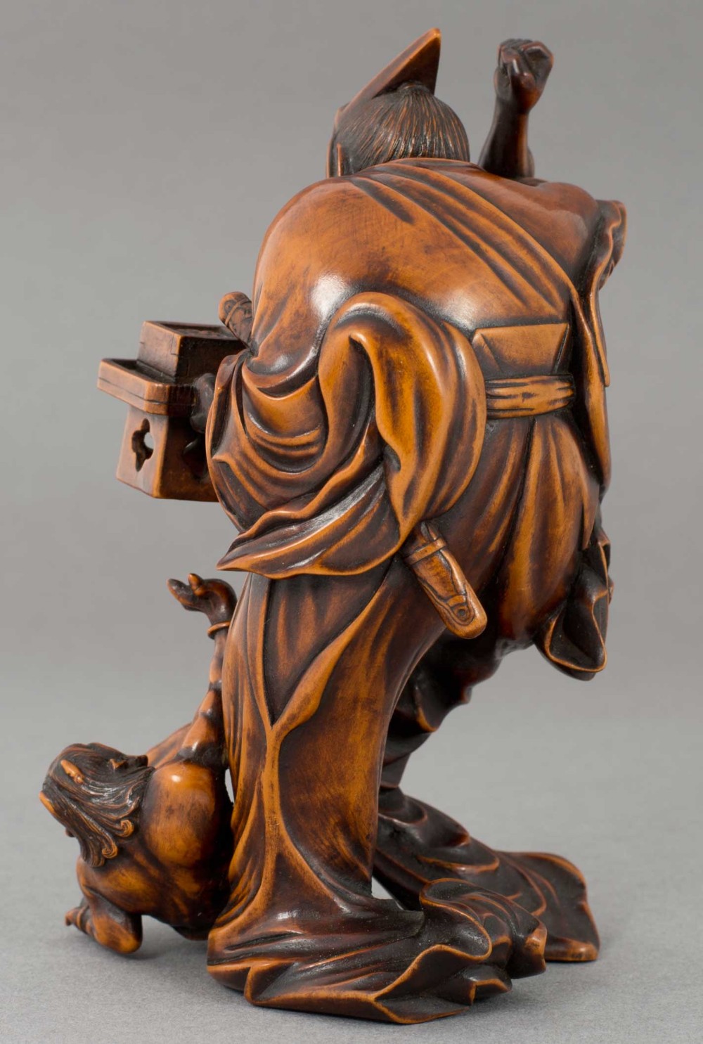 JAPANESE MEIJI PERIOD BOXWOOD OKIMONO DEPICTING SETSUBUN FESTIVAL AND ONI - SIGNED View V