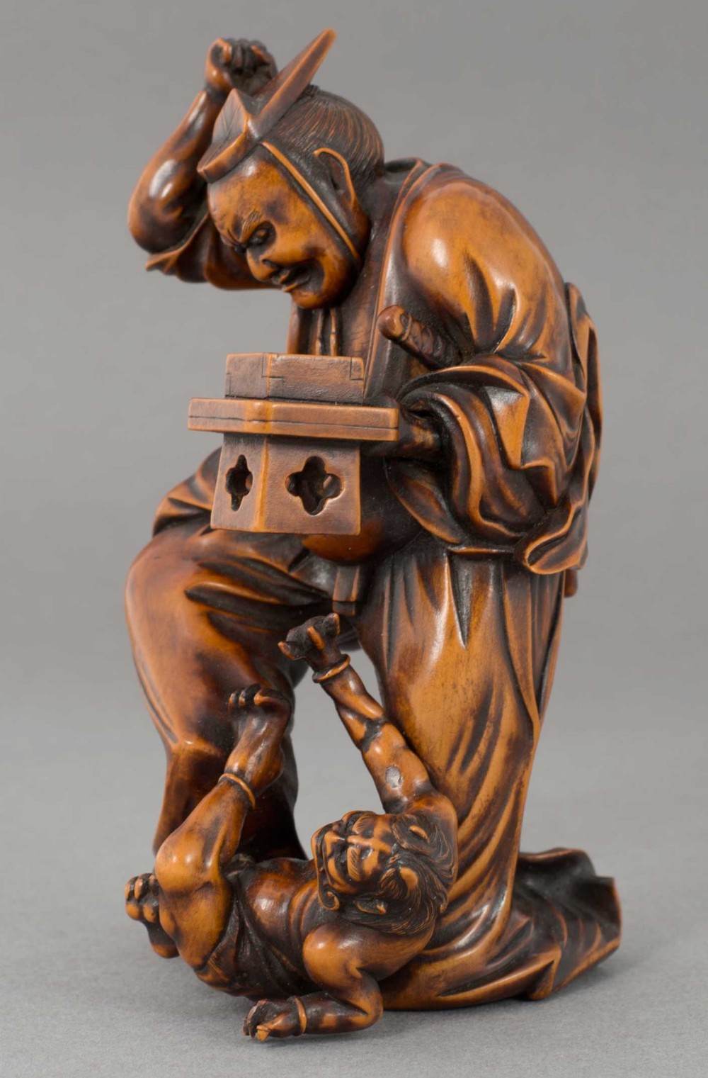 JAPANESE MEIJI PERIOD BOXWOOD OKIMONO DEPICTING SETSUBUN FESTIVAL AND ONI - SIGNED View VII