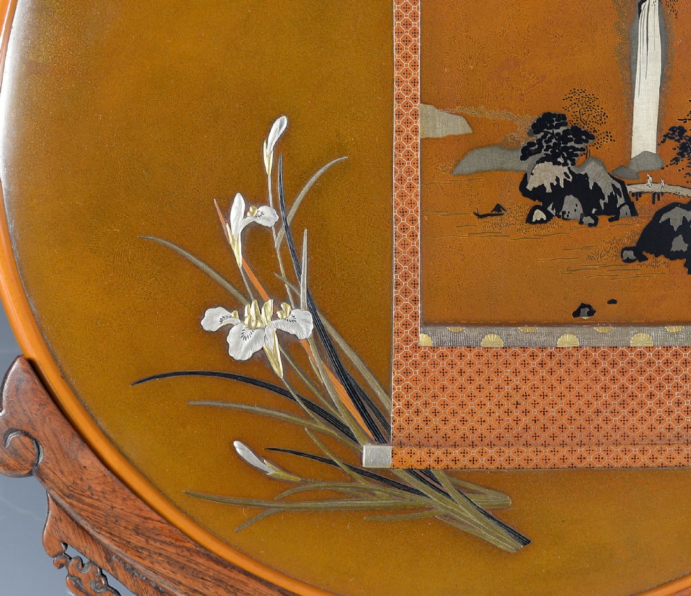LARGE JAPANESE ONLAID BRONZE CHARGER ON STAND BY JOMI EISUKE View III