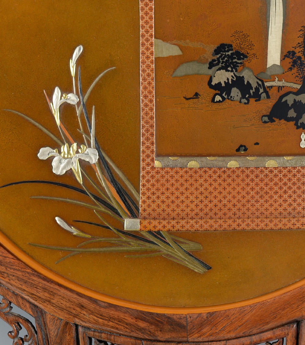 LARGE JAPANESE ONLAID BRONZE CHARGER ON STAND BY JOMI EISUKE View IV