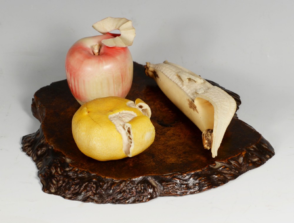 JAPANESE MEIJI PERIOD CARVED IVORY MIXED FRUIT OKIMONO View IV