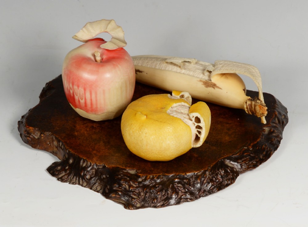 JAPANESE MEIJI PERIOD CARVED IVORY MIXED FRUIT OKIMONO View V