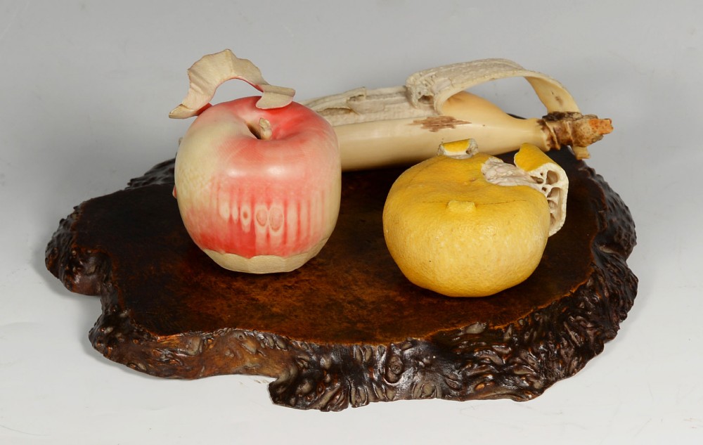 JAPANESE MEIJI PERIOD CARVED IVORY MIXED FRUIT OKIMONO View VI