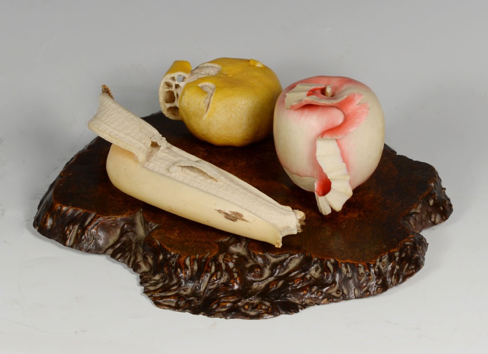 JAPANESE MEIJI PERIOD CARVED IVORY MIXED FRUIT OKIMONO View IX