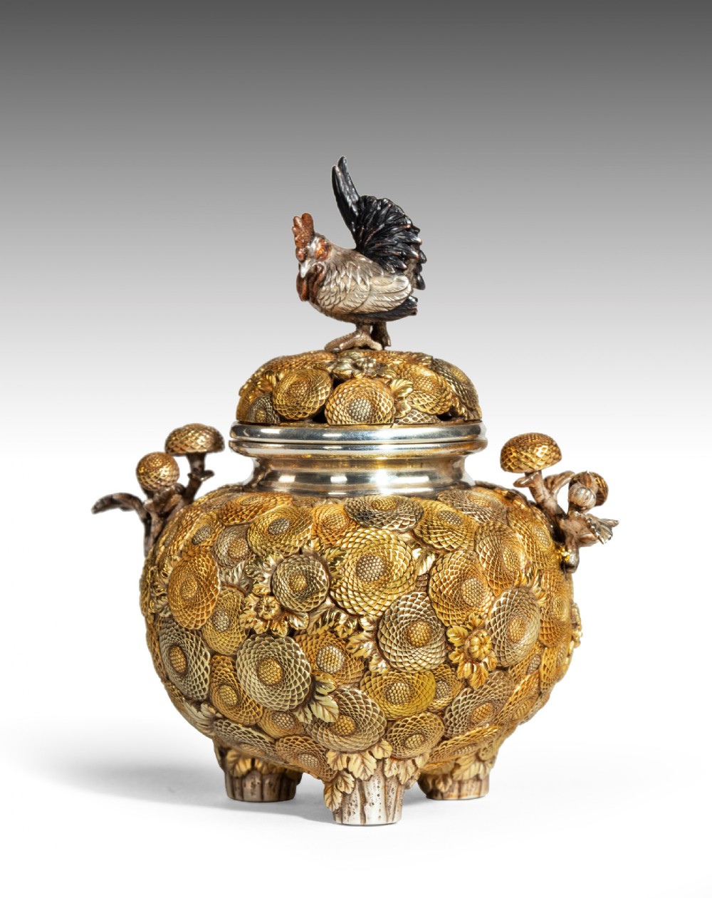 EXCEPTIONAL MINIATURE JAPANESE SILVER CHRYSANTHEMUM KORO - SETSUHO HIDETOMO View III