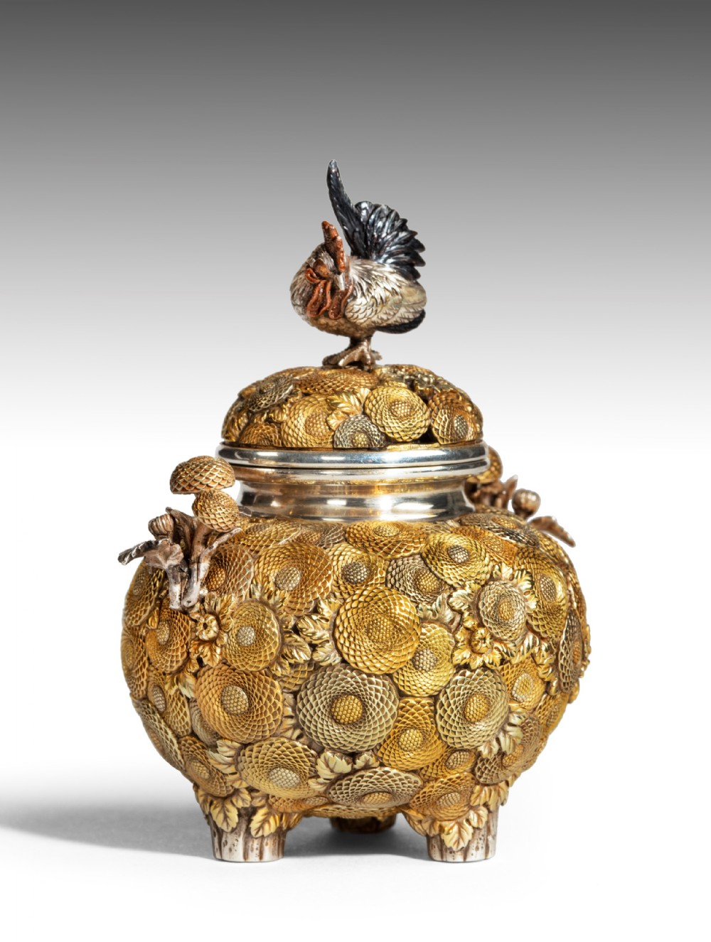 EXCEPTIONAL MINIATURE JAPANESE SILVER CHRYSANTHEMUM KORO - SETSUHO HIDETOMO View IV