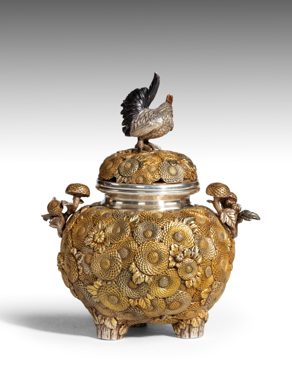 EXCEPTIONAL MINIATURE JAPANESE SILVER CHRYSANTHEMUM KORO - SETSUHO HIDETOMO View VI