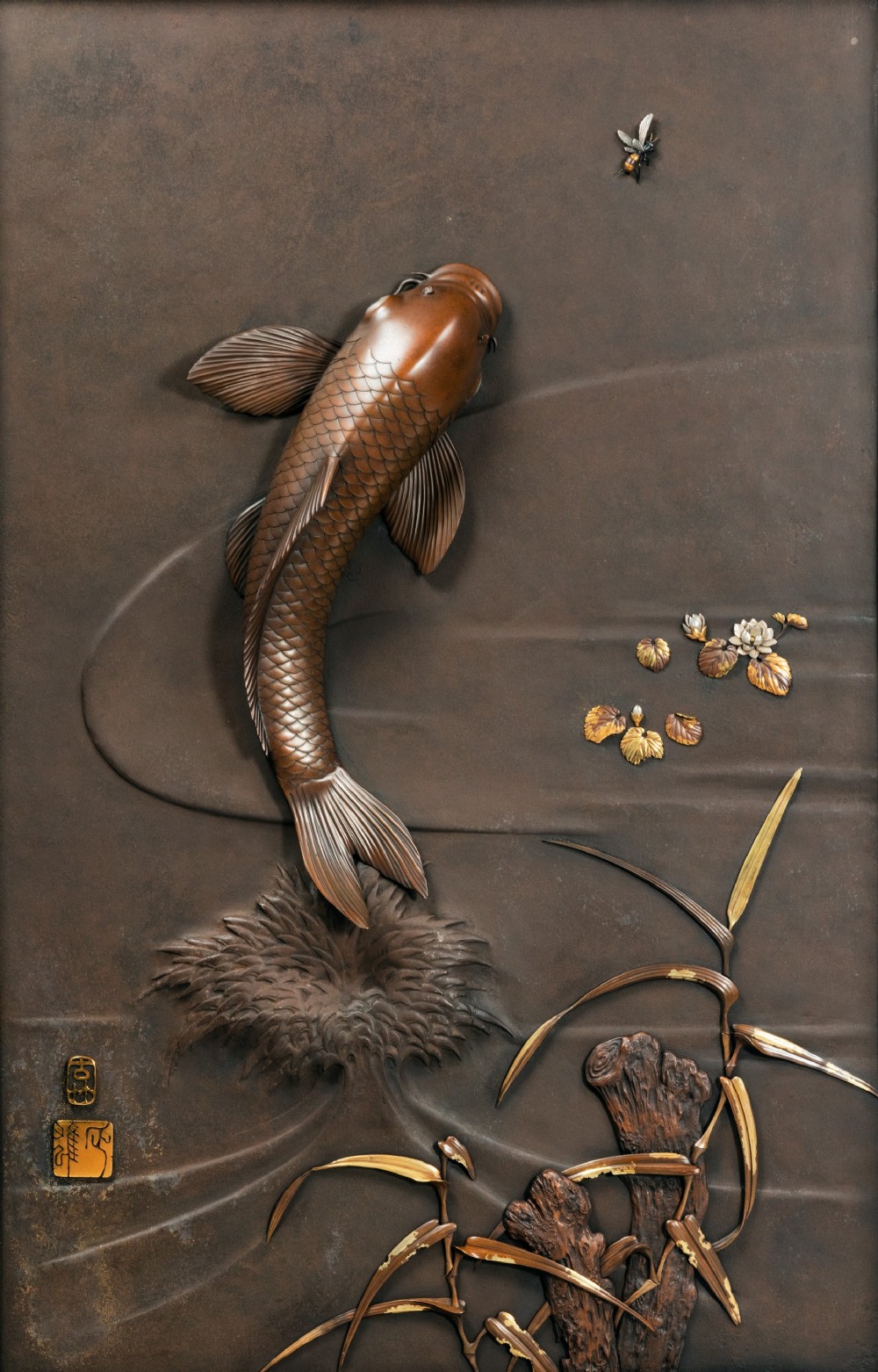 LARGE JAPANESE IRON & MIXED METAL FISH PANEL View VI