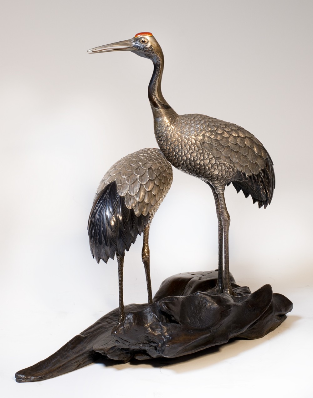 JAPANESE PURE SILVER MANCHURIAN CRANE OKIMONO BY 