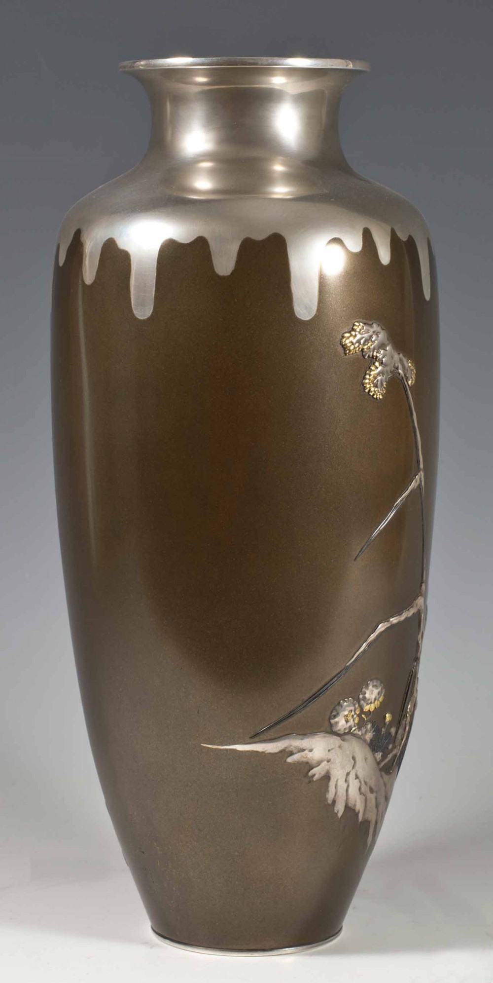 JAPANESE MIXED METAL OZEKI STYLE EGRET VASE View III