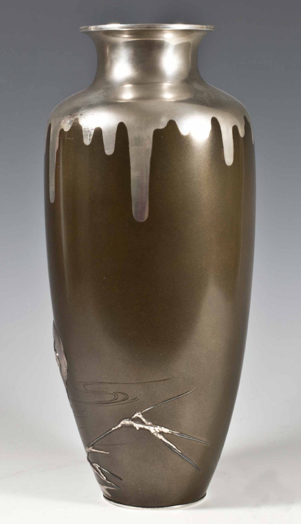 JAPANESE MIXED METAL OZEKI STYLE EGRET VASE View V