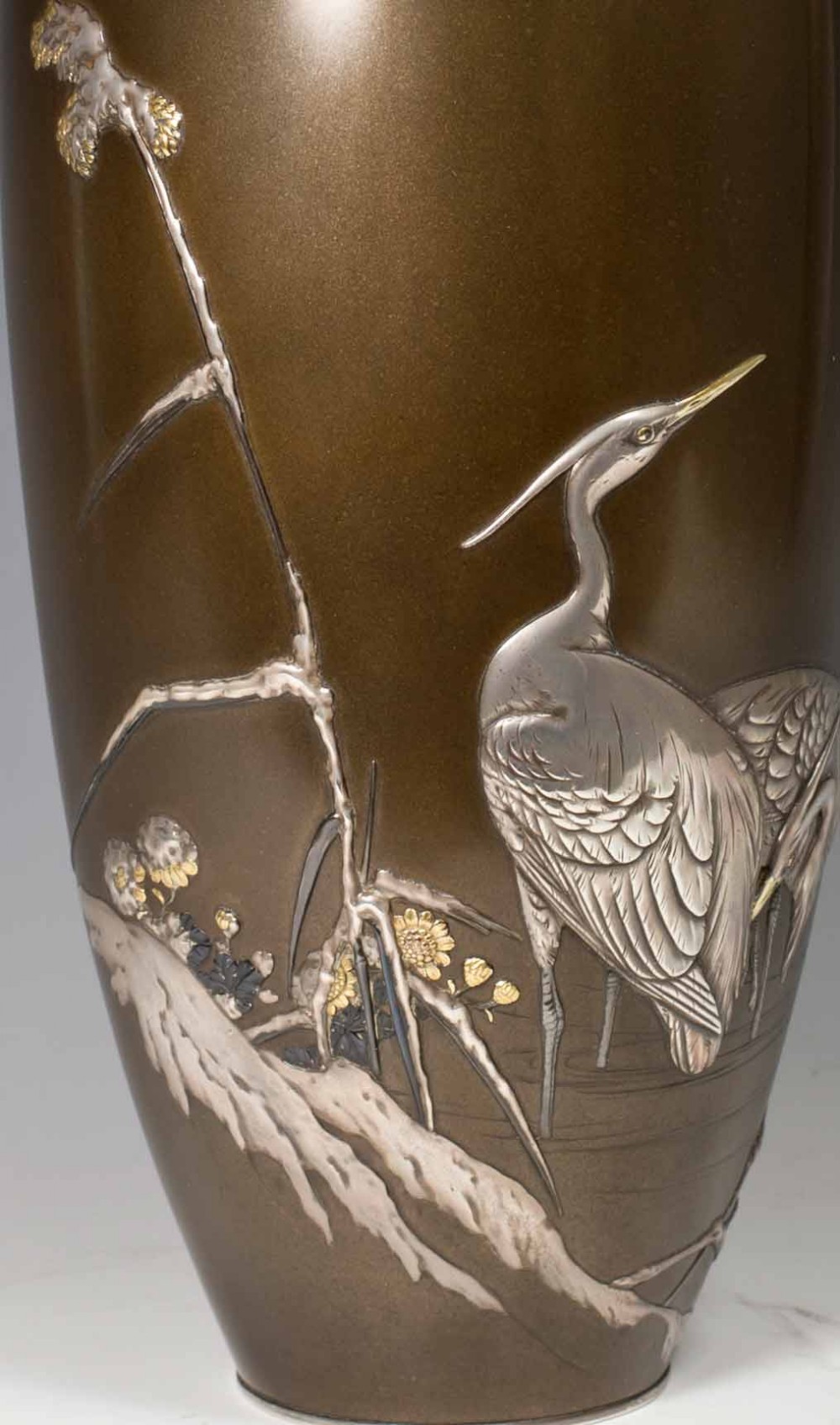 JAPANESE MIXED METAL OZEKI STYLE EGRET VASE View VIII