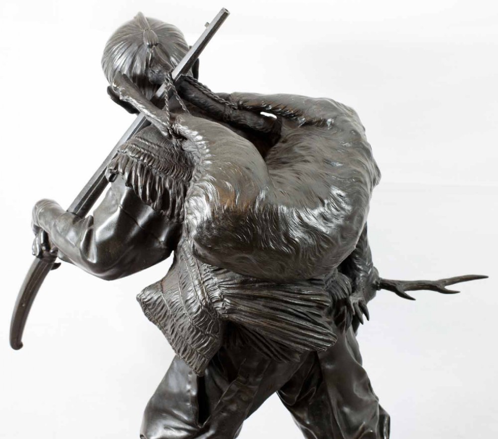 Huge Japanese Bronze Okimono  Hunter On a Rootwood  Base View X