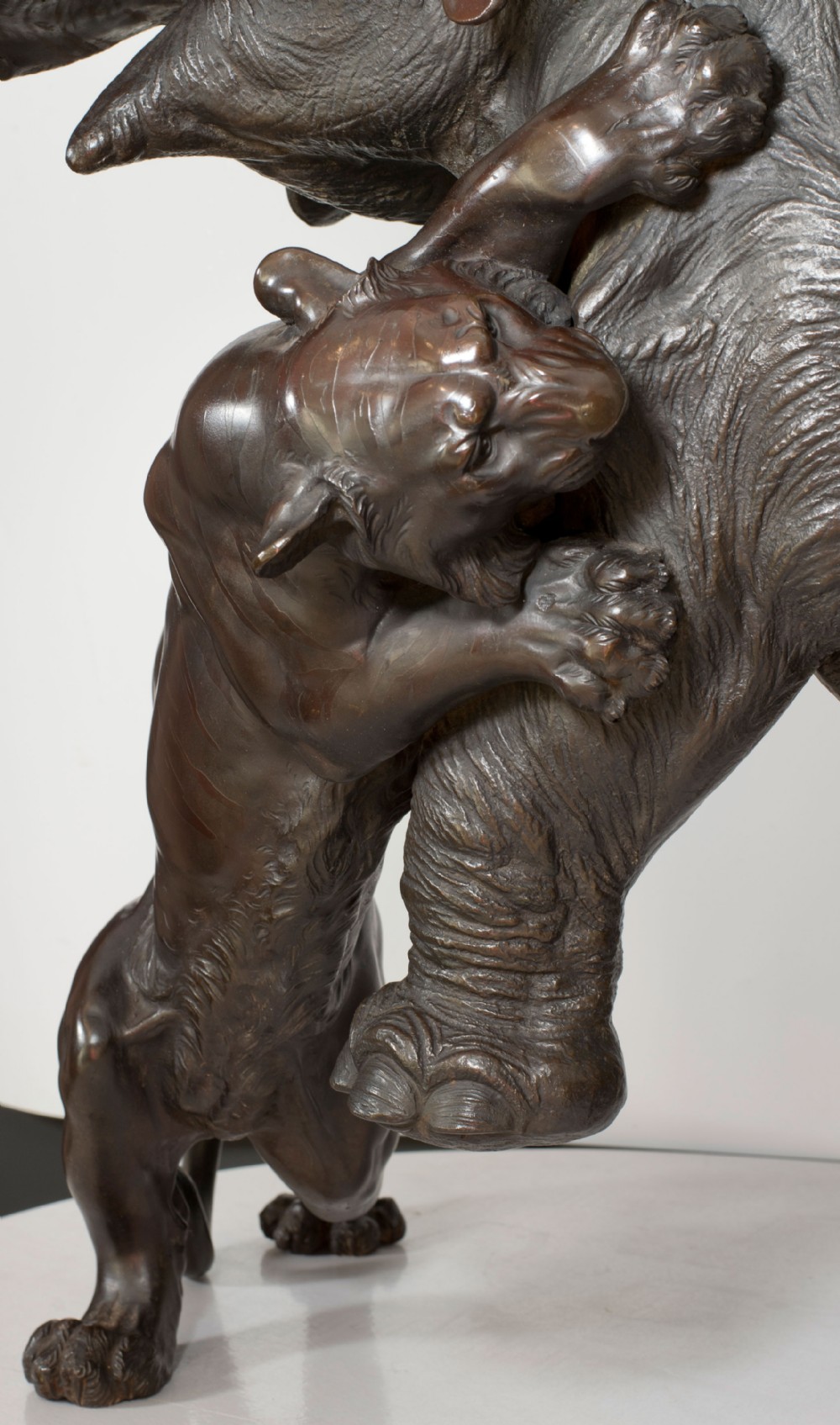 A Monumental Japanese Bronze Elephant & Tiger Okimono - Morimitsu for Seiya. View XII