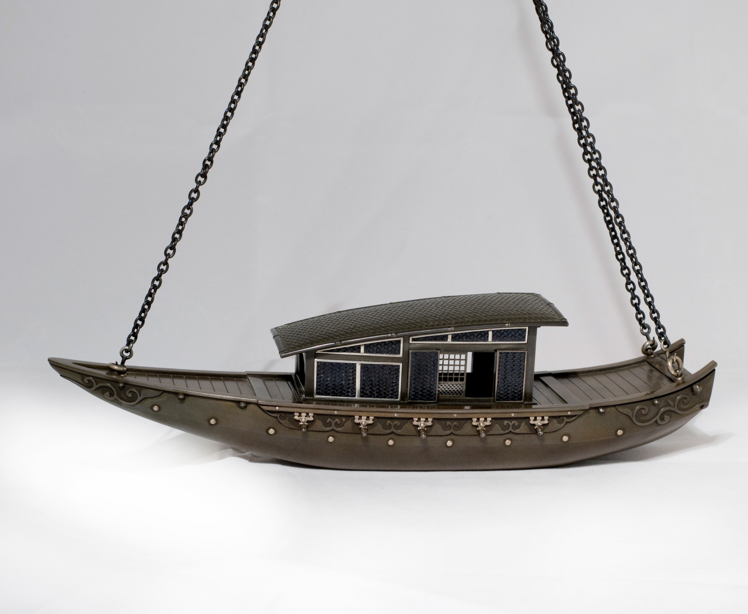 Japanese Shibuichi & Silver Hanging Boat Koro - Incense Burner View II