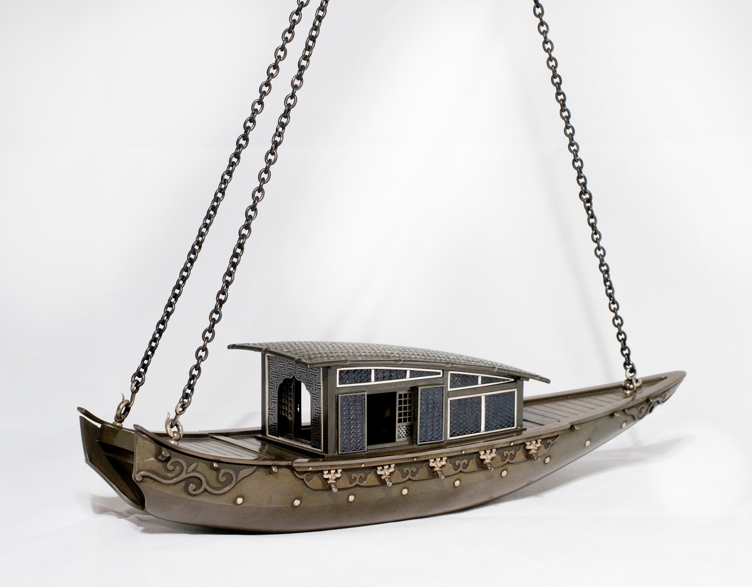 Japanese Shibuichi & Silver Hanging Boat Koro - Incense Burner View IV