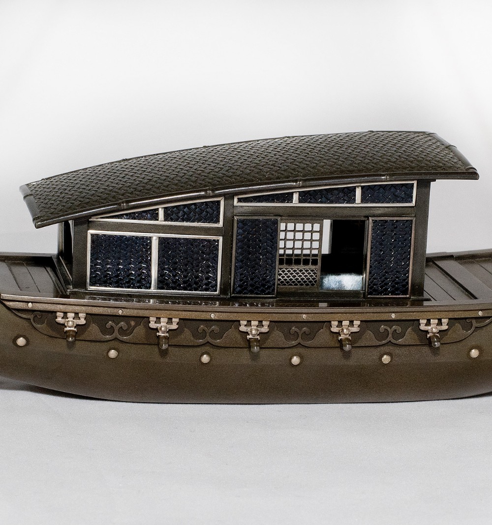Japanese Shibuichi & Silver Hanging Boat Koro - Incense Burner View VIII