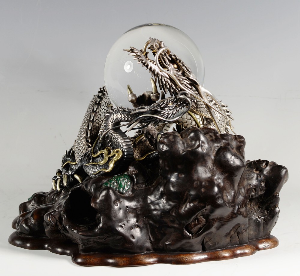 Japanese Cast Silver & Mixed Metal Dragon Okimono - Kazumi View II