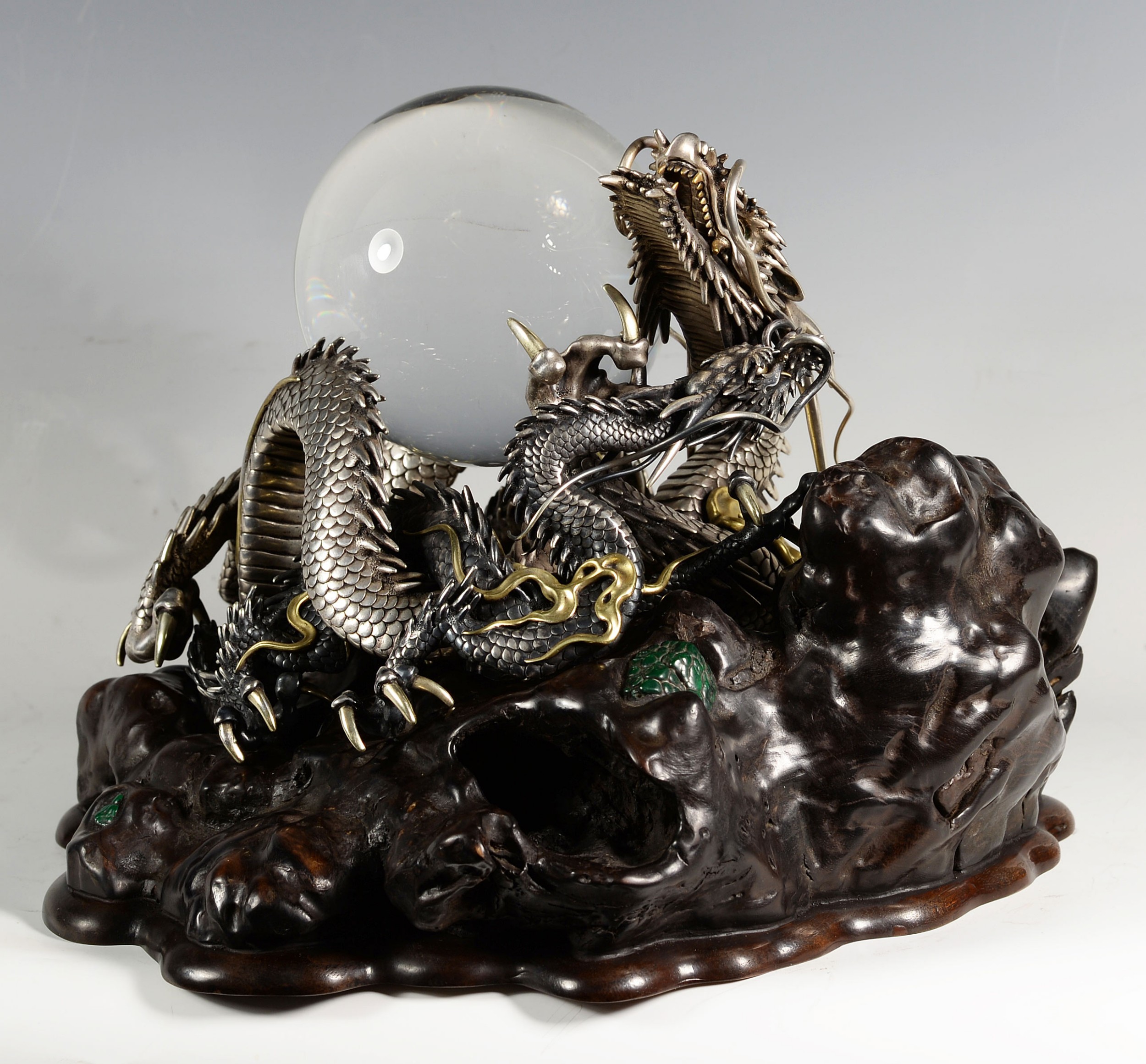 Japanese Cast Silver & Mixed Metal Dragon Okimono - Kazumi View III