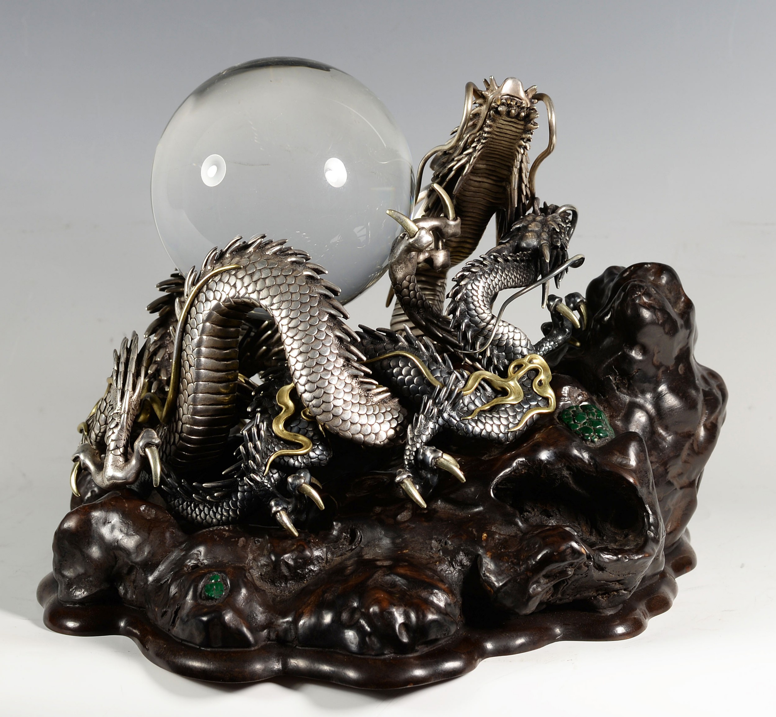 Japanese Cast Silver & Mixed Metal Dragon Okimono - Kazumi View IV