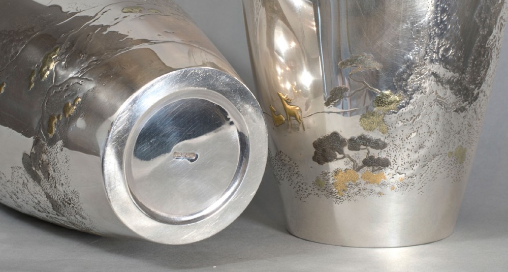 Large Pair Of Japanese Silver & Mixed Metal vases View VIII