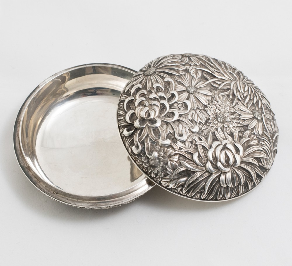 Japanese Silver Chrysanthemum Kogo by Toshiyuki . View II