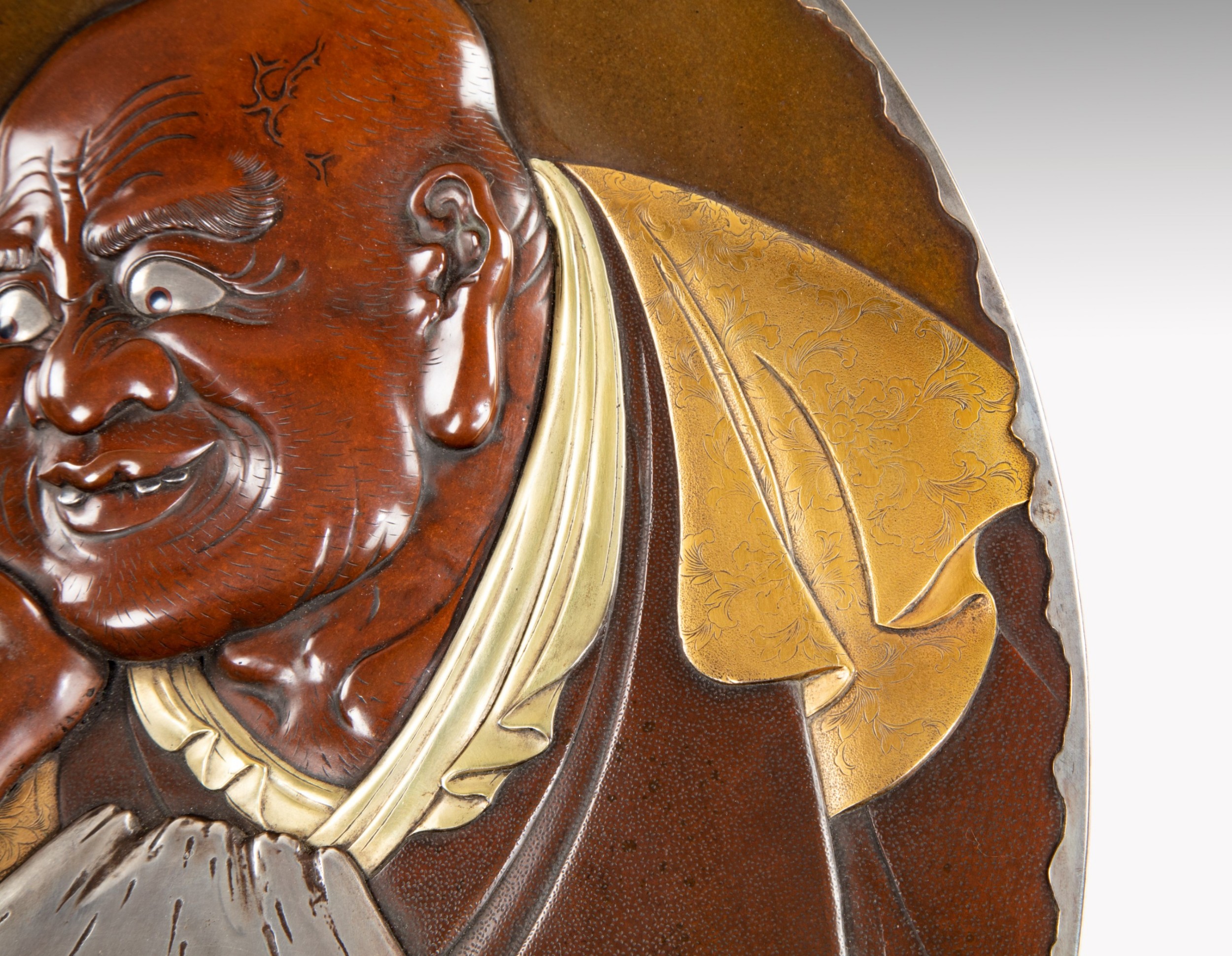 Large Japanese Bronze & Mixed Metal Plaque View VI