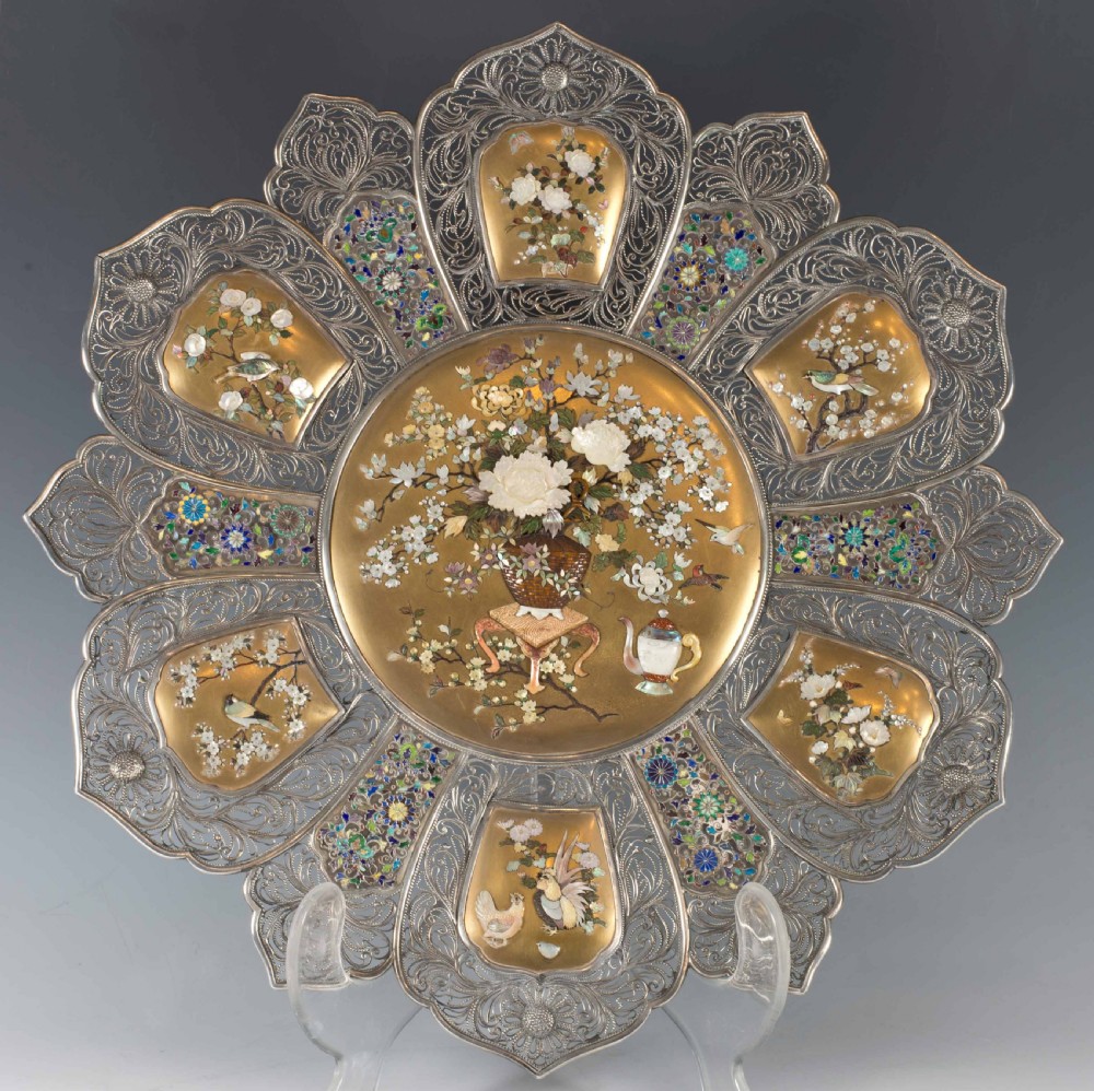 Large Japanese Shibayama Gold Lacquer Panel