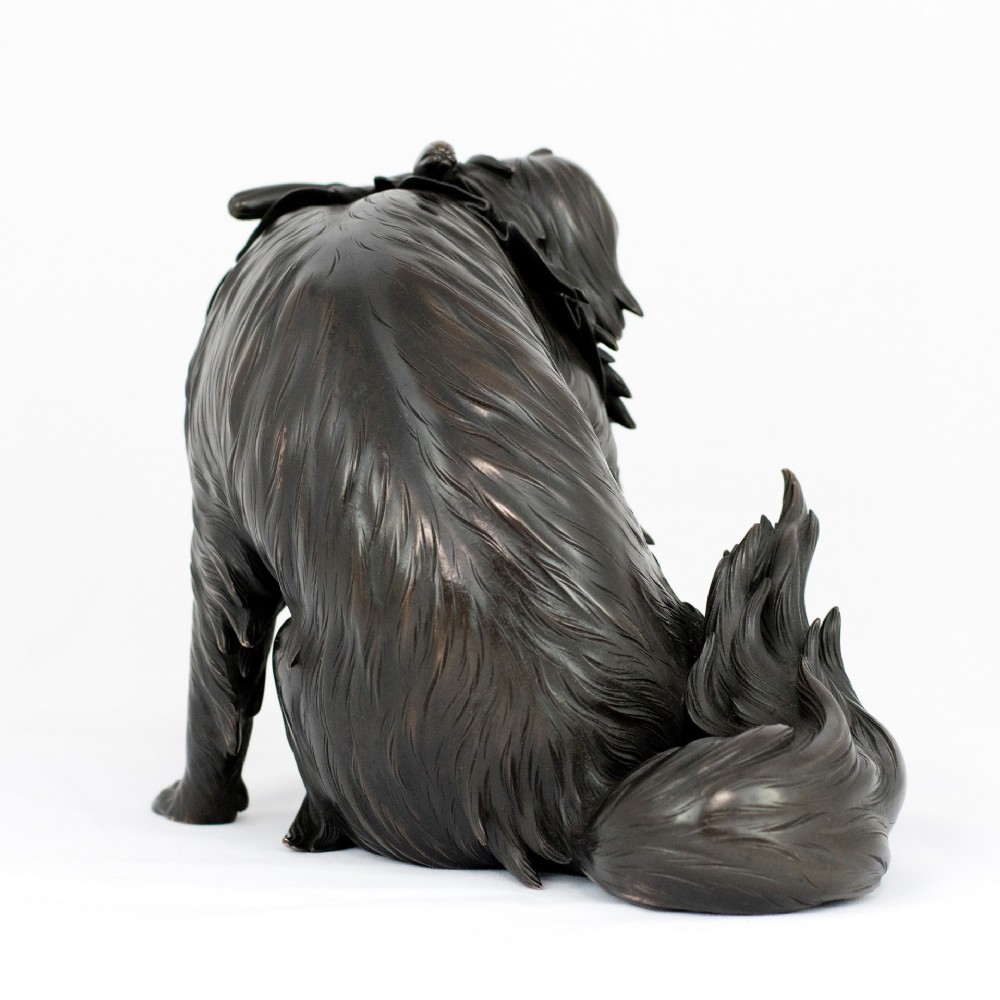 Japanese Bronze Okimono Chin Dog - Kaniya Kuniharu 1852-1934 View IV