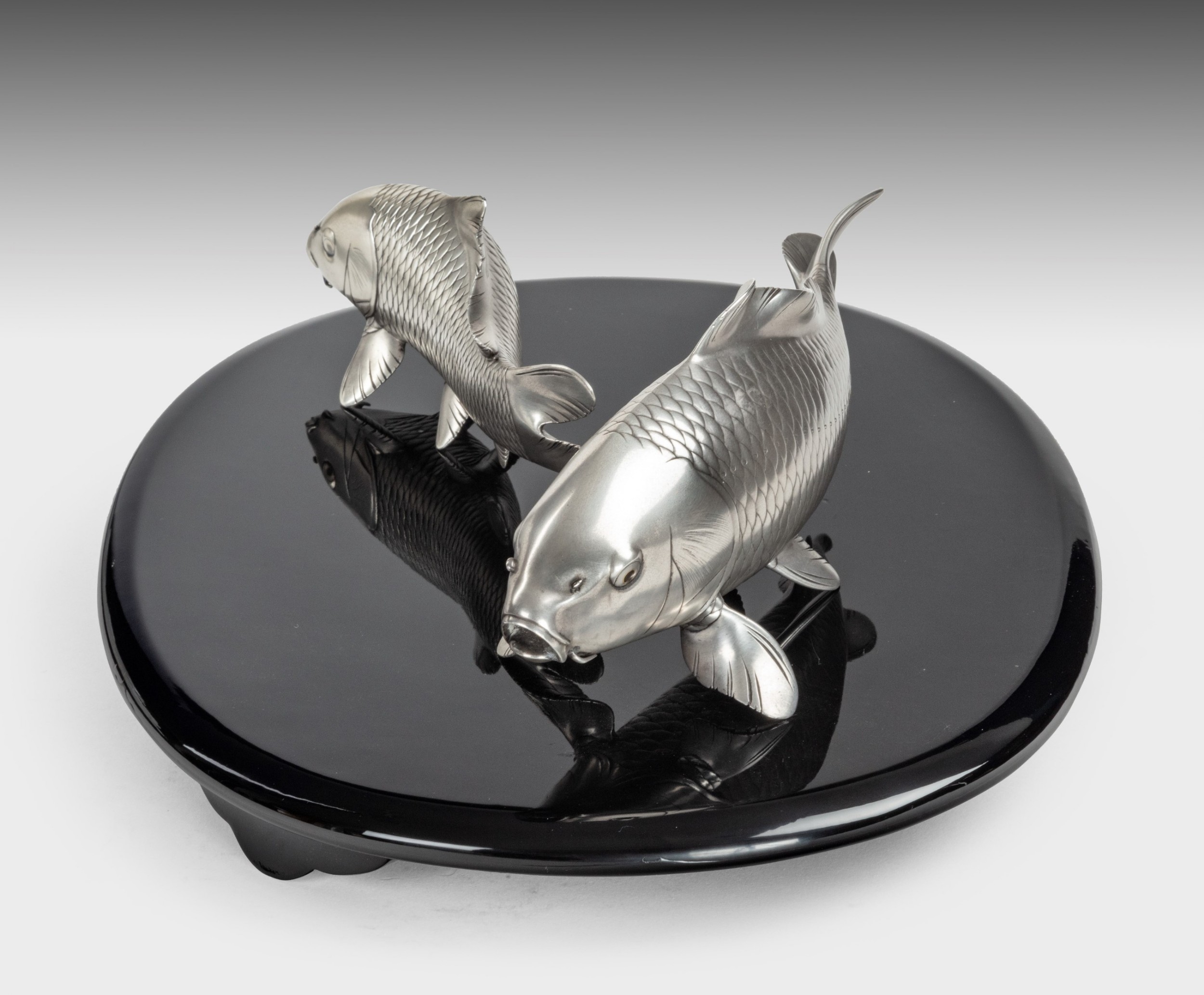 Japanese Pure Silver Carp Okimono - Signed Tansho View VII