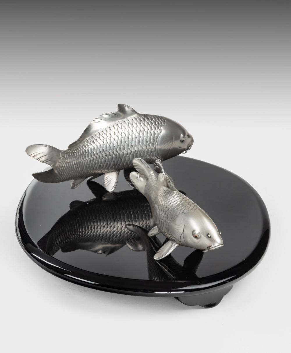 Japanese Pure Silver Carp Okimono - Signed Tansho View XIV