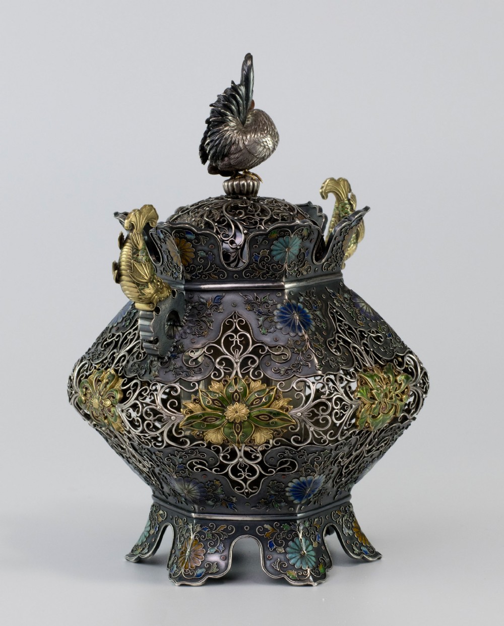 Japanese Silver & Enamel Koro - Hiratsuka Mohei View VI