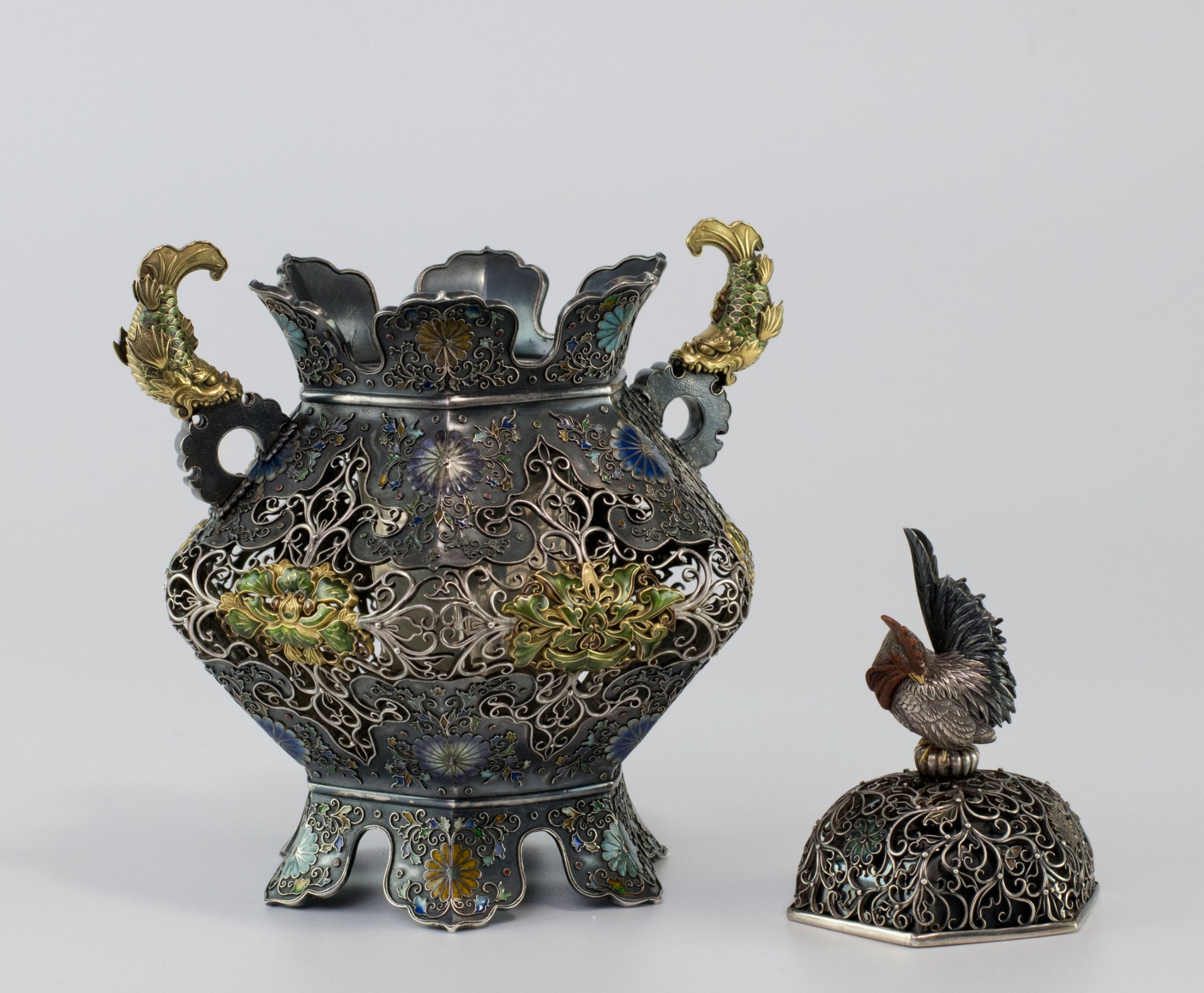 Japanese Silver & Enamel Koro - Hiratsuka Mohei View IX