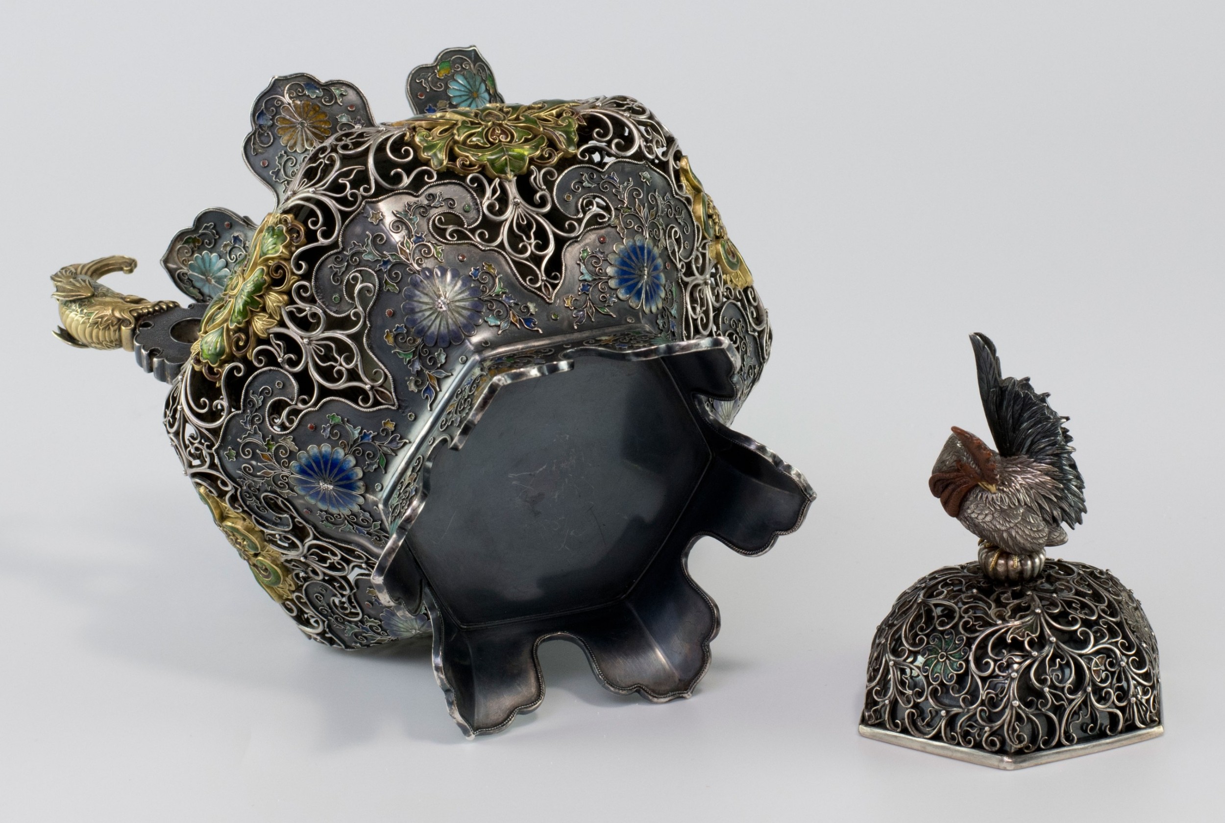 Japanese Silver & Enamel Koro - Hiratsuka Mohei View XII