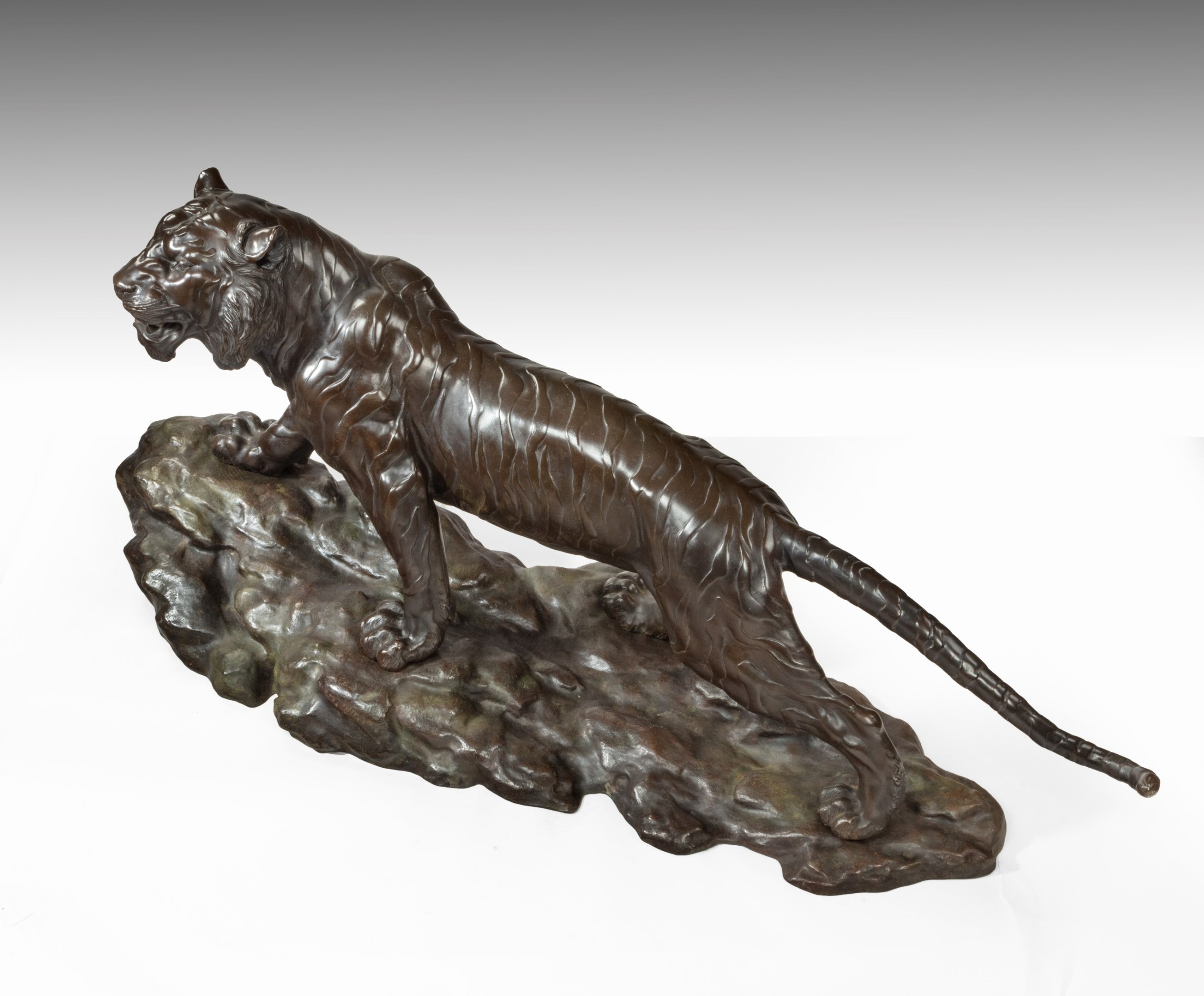 Huge Japanese Bronze Tiger Okimono on Stand View III