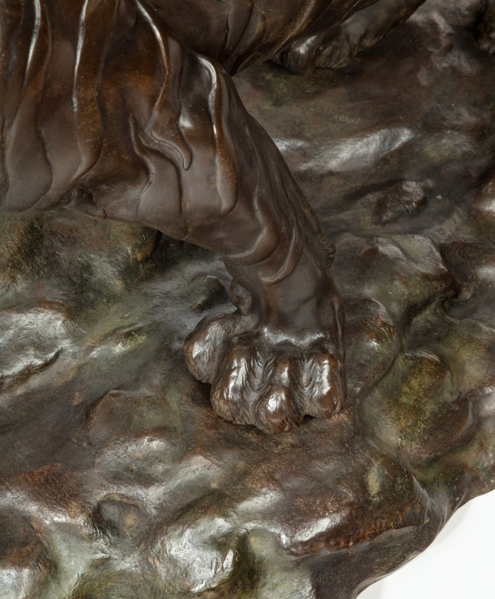 Huge Japanese Bronze Tiger Okimono on Stand View VII