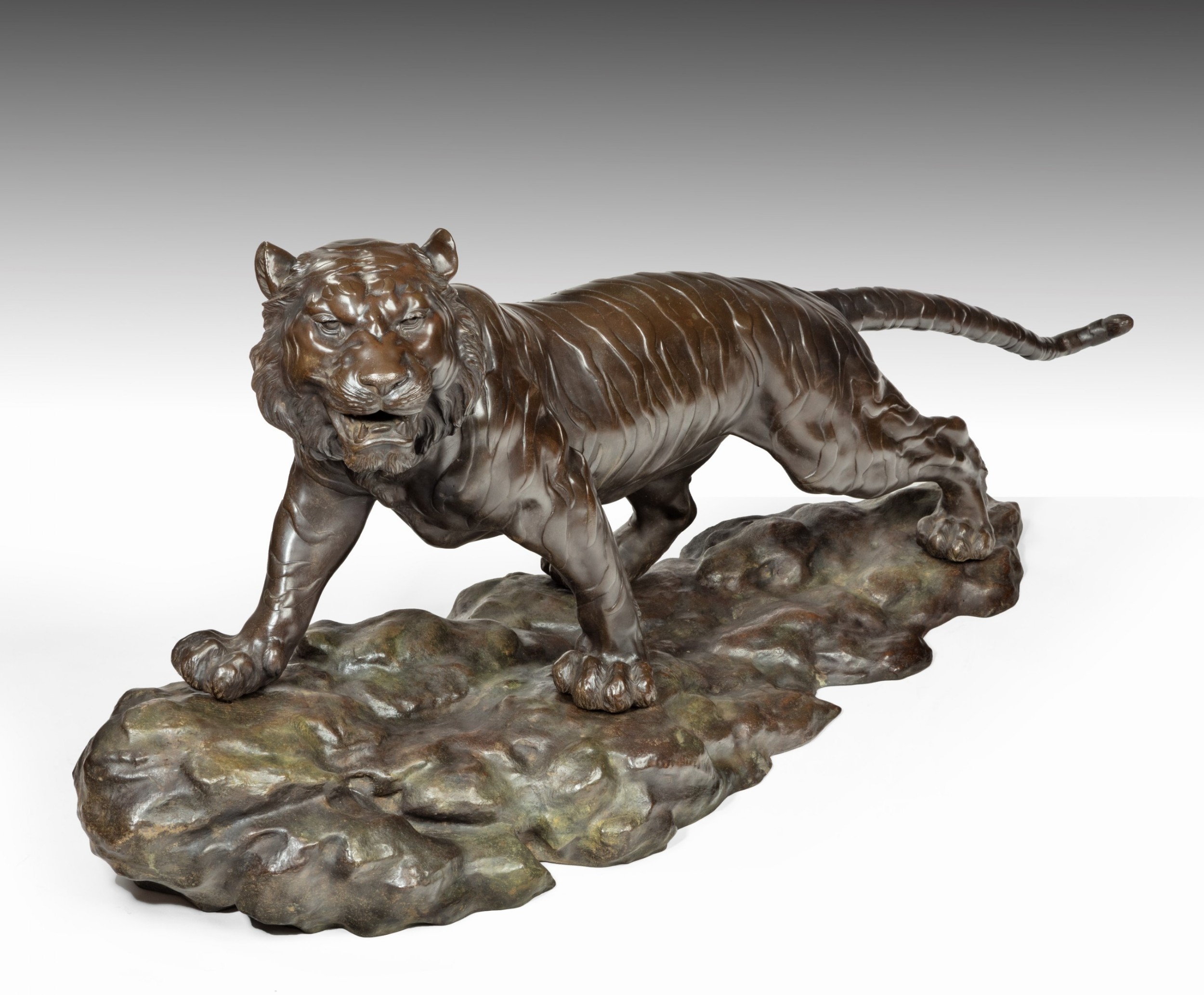 Huge Japanese Bronze Tiger Okimono on Stand View IX
