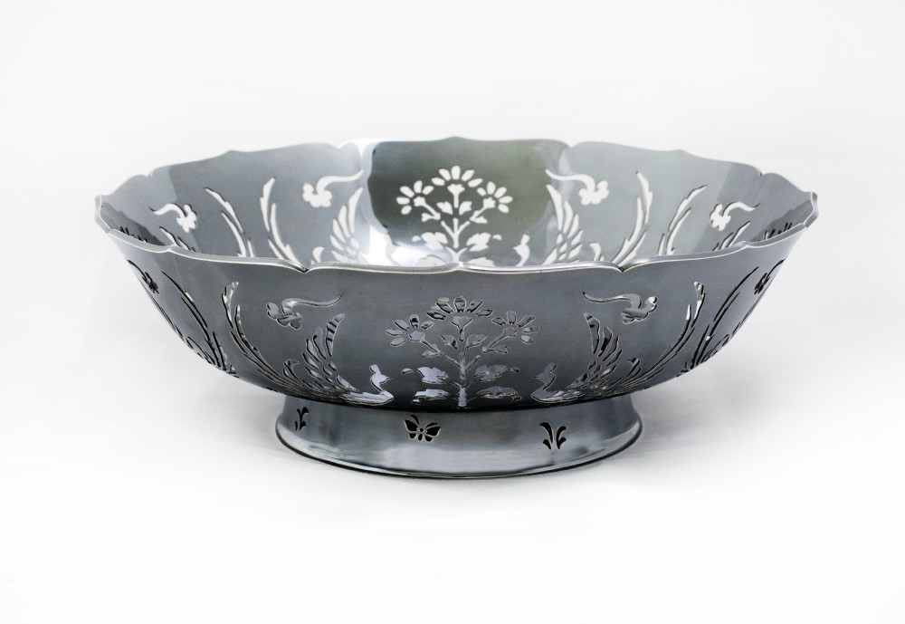 Large Japanese Silver Fruit Bowl. View III