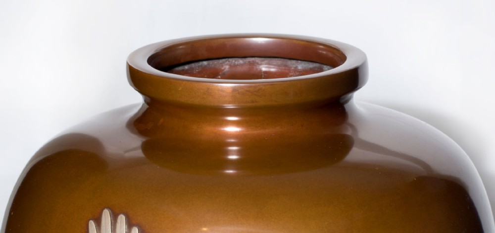 Large Japanese Copper & Mixed Metal Vase Signed Atsumitsu View IV