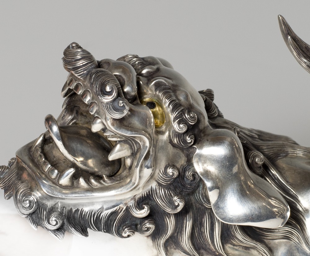 Japanese Cast Silver Shi Shi Incense burner (Koro) - Kazumi View XI
