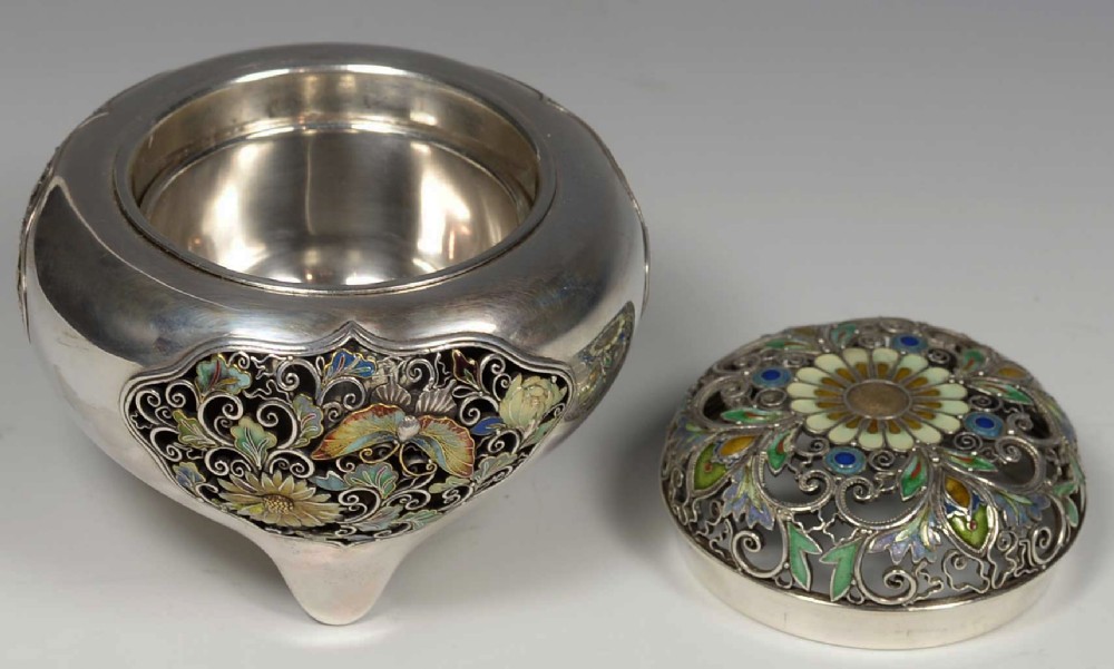 Japanese Silver &  Enamel Koro -Incense Burner View VIII