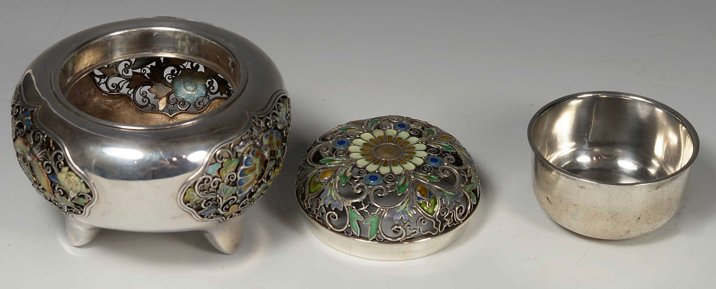 Japanese Silver &  Enamel Koro -Incense Burner View IX