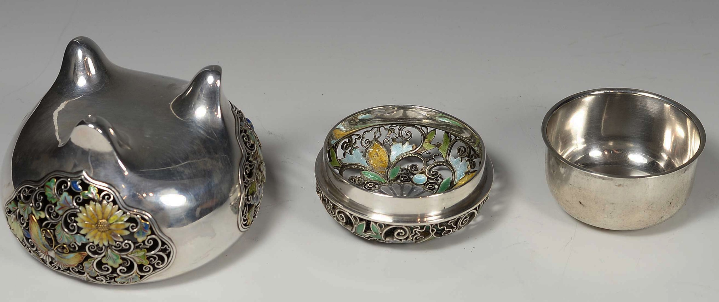 Japanese Silver &  Enamel Koro -Incense Burner View X