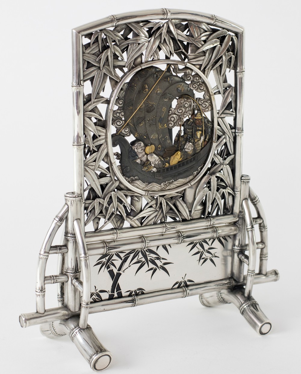 Japanese Silver & Mixed Metal Table Screen - Hagiya Katsuhira 1804-1886 View II