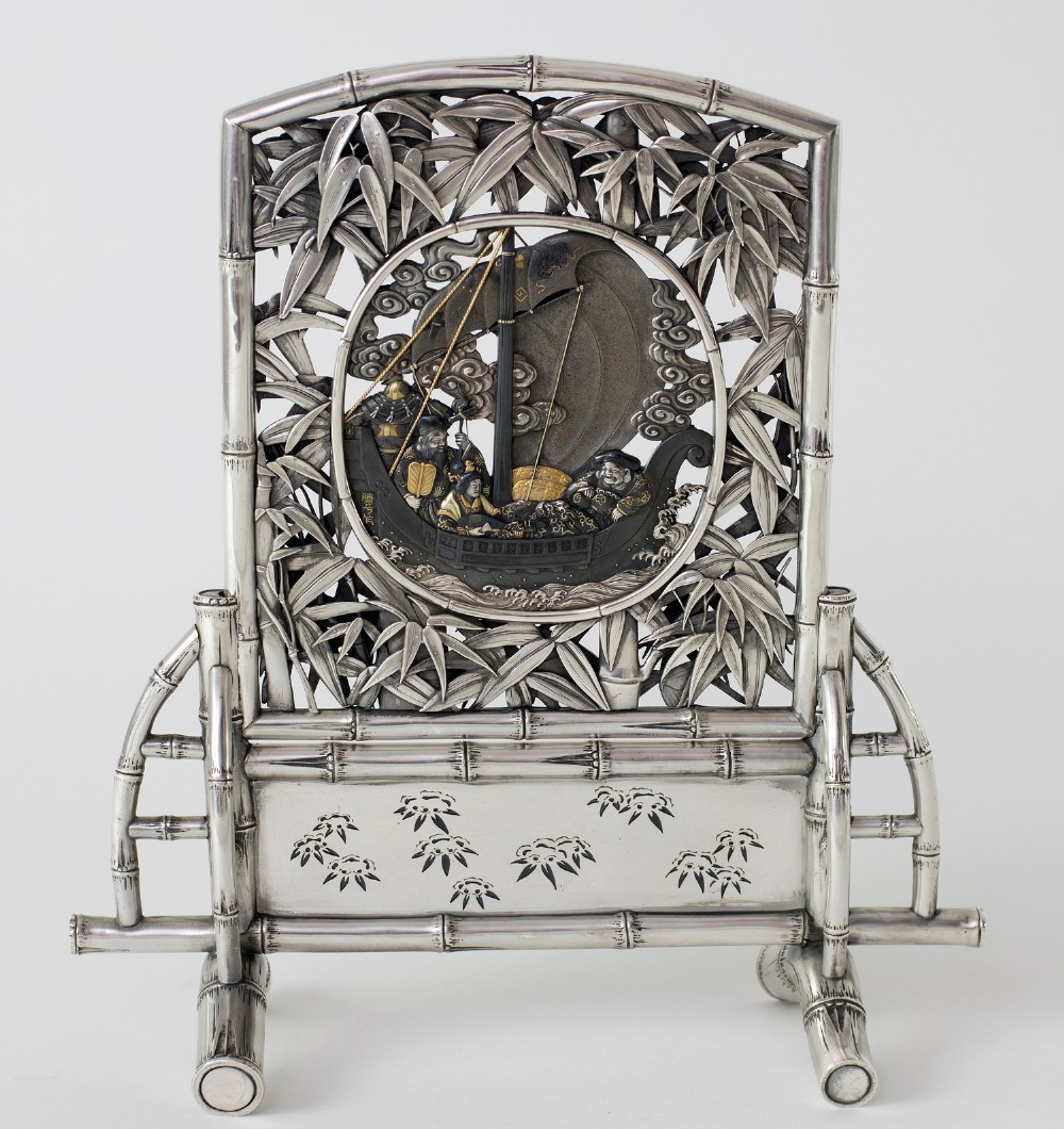 Japanese Silver & Mixed Metal Table Screen - Hagiya Katsuhira 1804-1886 View III